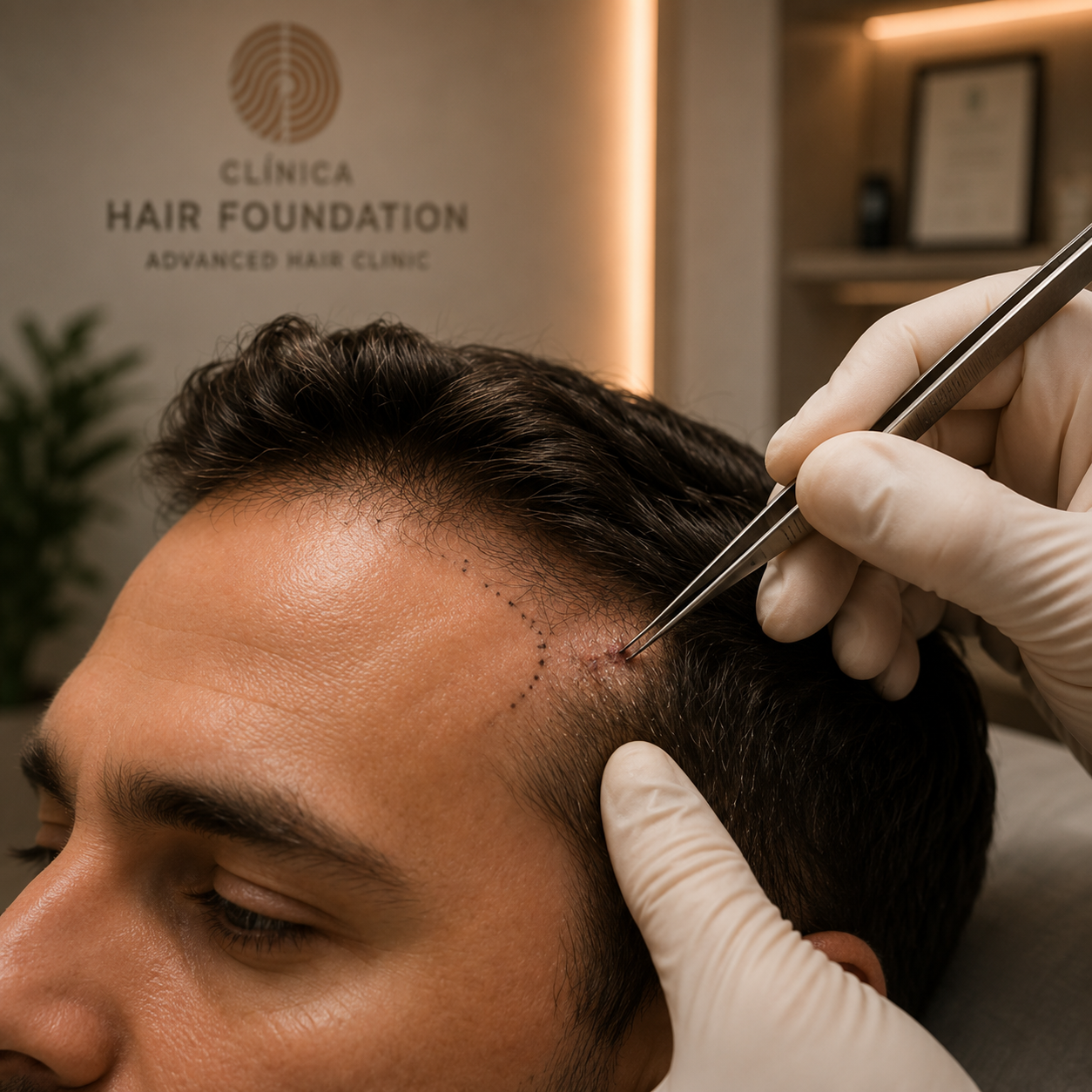 Implante folicular en línea frontal — técnica DHI